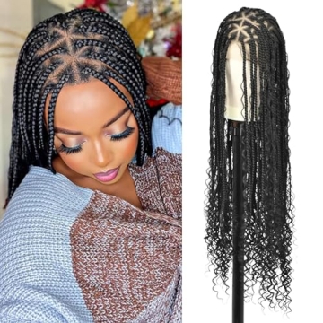 Olymei Boho Braided Wig Box Braid Wig Triangle Knotless Braided Wigs for Women Box Braid with Boho C...