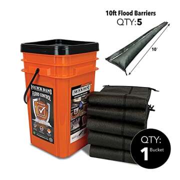 Quick Dam Grab & Go Flood Kit with 5-10ft Barriers in a Portable Bucket