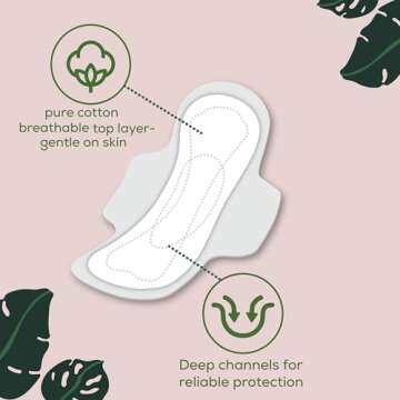 L. Ultra Thin Pads for Women, Regular Absorbency, 100% Pure Cotton Top Layer, Unscented Pads with Wings, 56 Count Total