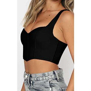 Women Y2k Corset Brami Crop Top Sexy V Neck Plunging Tight Plain Cropped Tank Tops Rave Euphoria Out...