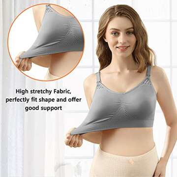 iLoveSIA Hands Free Pumping Bra Seamless Wirefree Nursing Bra Grey Size L