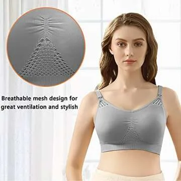 iLoveSIA Hands Free Pumping Bra Seamless Wirefree Nursing Bra Grey Size L