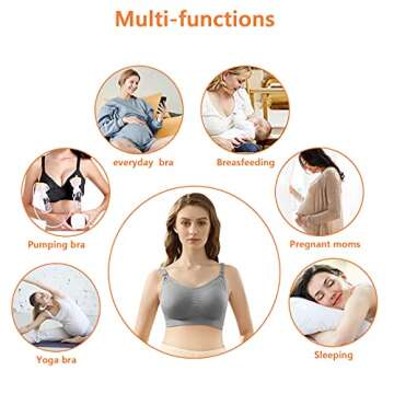 iLoveSIA Hands Free Pumping Bra Seamless Wirefree Nursing Bra Grey Size L