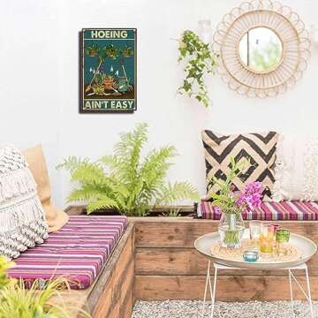 FLFGIDD Tin Sign Hoeing Ain't Easy Gardening Garden Aluminum Metal Signs for Toilet Restroom Home Decor Gifts 8x12 inch-Tin Sign
