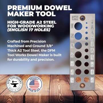 DFM Tool Works Doweling Tool - Premium Dowel Maker Tool, Versatile Dowel Plate, High-Grade A2 Steel ...