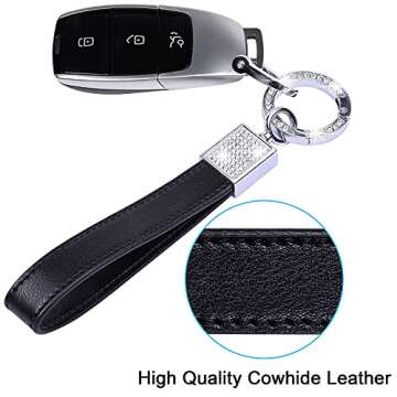 Wisdompro Luxury Leather Bling Keychain with 2 Keyrings