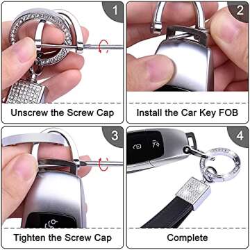 Wisdompro Luxury Leather Bling Keychain with 2 Keyrings