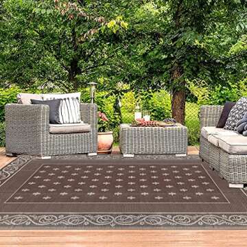 Pauwer 6'x9' Outdoor Rugs Reversible Mats, Plastic Straw Rug, Waterproof Lightweight Area Rug, Large Floor Mat and Rug for RV, Patio, Backyard, Deck, Picnic, Beach, Trailer, Camping (Brown, 6'x9')