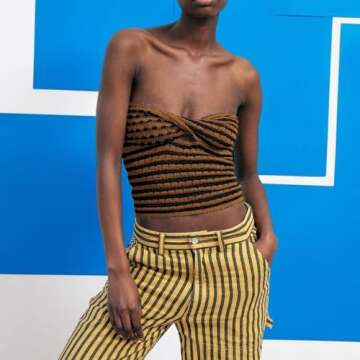 Meladyan Twist Front Striped Cutout Crop Tube Top