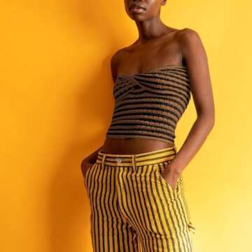 Meladyan Twist Front Striped Cutout Crop Tube Top