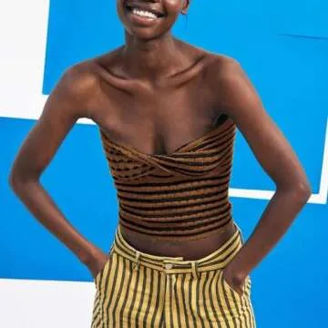 Meladyan Twist Front Striped Cutout Crop Tube Top