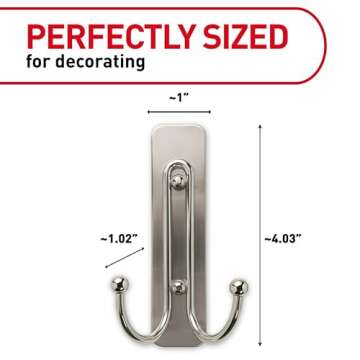 Command Large Double Bathroom Wall Hook, Damage Free Hanging Bath Hook with Adhesive Strip, Double Hook for Hanging Bath Towels, 1 Satin Nickel Colored Wall Hook and 1 Water-Resistant Command Strip
