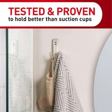 Command Large Double Bathroom Wall Hook, Damage Free Hanging Bath Hook with Adhesive Strip, Double Hook for Hanging Bath Towels, 1 Satin Nickel Colored Wall Hook and 1 Water-Resistant Command Strip