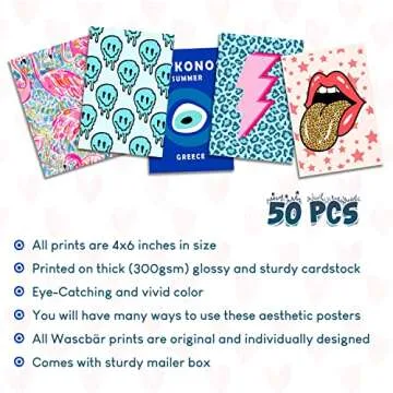 Waschbar Preppy Room Decor, 50pcs Preppy Wall Collage Kit Aesthetic Pictures, Cute Preppy Wall Decor...