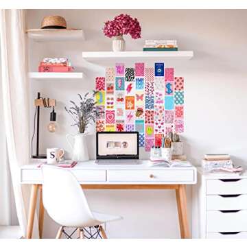 Waschbar Preppy Room Decor, 50pcs Preppy Wall Collage Kit Aesthetic Pictures, Cute Preppy Wall Decor, Preppy Things for Teen Girls Bedroom Dorm, Trendy Pink Photo Collage Kit 4"x6" Hot Pink Preppy Wall Art Posters
