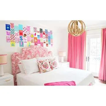 Waschbar Preppy Room Decor, 50pcs Preppy Wall Collage Kit Aesthetic Pictures, Cute Preppy Wall Decor, Preppy Things for Teen Girls Bedroom Dorm, Trendy Pink Photo Collage Kit 4"x6" Hot Pink Preppy Wall Art Posters