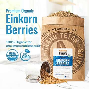 Grand Teton Ancient Grains - 100% Organic Einkorn Berries, Premium Food-Grade Farro Piccolo, For Mil...