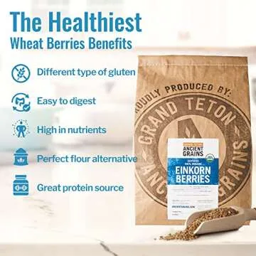 Grand Teton Ancient Grains - 100% Organic Einkorn Berries, Premium Food-Grade Farro Piccolo, For Milling into Flour, Baking, Pilafs, & Soups, 25 lbs