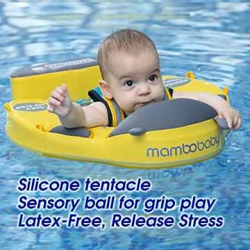 Preself Upgraded Baby Float Non-Inflatable Mambobaby Swim Ring, Infant Soft Solid Swimming Trainer, Baby Pool Float with Removable UPF 50+ UV Sun Protection Canopy (Pink Ladybug)