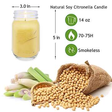 Aimanni Set of 2 Large Citronella Candles for Summer Scented, 14oz Long Lasting Mason Glass Jar Candle for Patio Garden Yard Home Kitchen Bedroom, Outdoor and Indoor