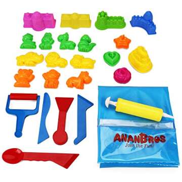 AnanBros 25 Pieces Beach Sand Toys Set, Sand Molds and Tools Kit Plus Sand Tray Mat, Magic Molding Toys Sandbox Toys for Kids, Toddlers - Compatible with Play Sand and Molding Sand