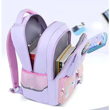 Uamdrup Kids Pink Unicorn Backpack For Girl, Cute Lightweight Durable Large Capacity School Bookbag Waterproof Travel Bag With Lunchbag