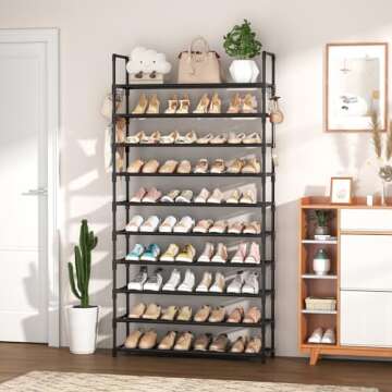 VTRIN 10 Tiers Shoe Rack Tall Large Capacity 50 Pairs Wide Shoe Organizer Sturdy Shoe Shelf for Entr...