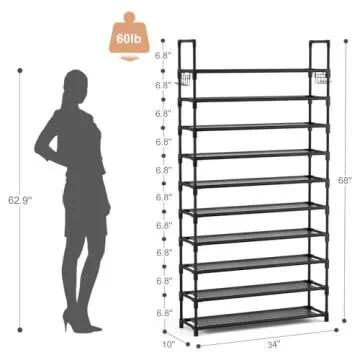 VTRIN 10 Tiers Shoe Rack - Large Capacity, Sturdy & Compact