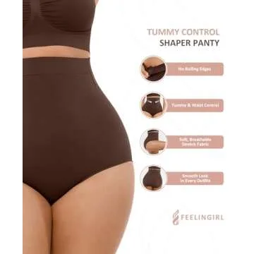 FeelinGirl Plus Size Tummy Control Shapewear Underwear Body Shaper Panties Seamless Compression Panties Cocoa 3XL/4XL