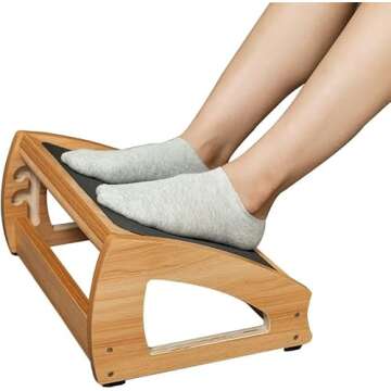 StrongTek Ergonomic Under Desk Footrest, 3 Adjustable Heights Wooden Office Footrest, Large Anti-Sli...