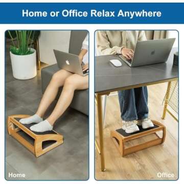 StrongTek Ergonomic Under Desk Footrest, 3 Adjustable Heights Wooden Office Footrest, Large Anti-Slip Surface, Improves Posture and Blood Circulation, up to 400lbs (Natural)