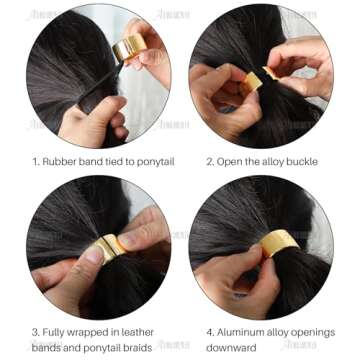 AUEAR, Brushed Metal Expandable Hair Cuff Ponytail Holder Elastic Tie for Women Girls Thick Rings Set (3 Pcs, Style 3)