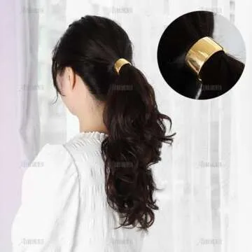 AUEAR, Brushed Metal Expandable Hair Cuff Ponytail Holder Elastic Tie for Women Girls Thick Rings Set (3 Pcs, Style 3)