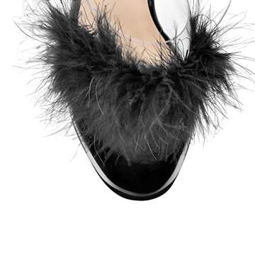 Yolkomo Women's Comfy Lucite Block Chunky High Heels Mules Slides Slippers Open Toe Marabou Mules Black Feather Shoes Size 7