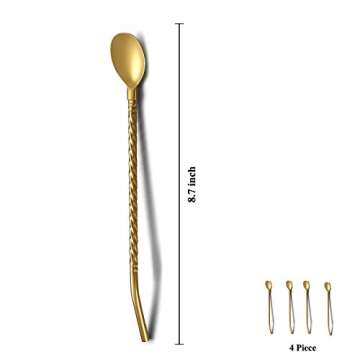 Gold Iced Tea Spoon With Straw Handle - 4pcs Stainless Steel Sporks For Mixing Drinks