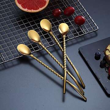 Gold Iced Tea Spoon With Straw Handle - 4pcs Stainless Steel Sporks