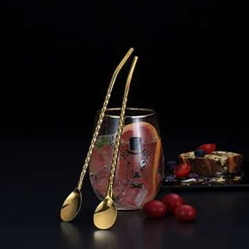 Gold Iced Tea Spoon With Straw Handle - 4pcs Stainless Steel Sporks
