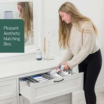 Dresser Organizer, [4 Pk] Grey Fabric Dresser Drawer Organizers (4 Sizes With 45 Slots) Foldable Underwear Drawer Organizer Breathable Bins for Bra, Lingerie, Socks, Scarves, Belt, Tie, Baby Clothes.