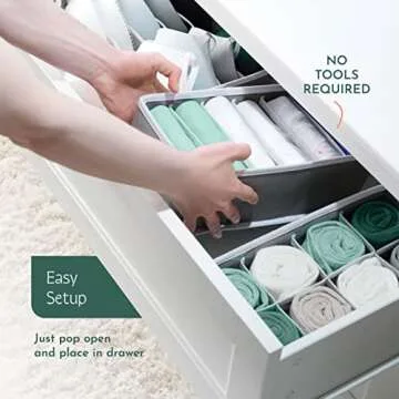 Dresser Organizer, [4 Pk] Grey Fabric Dresser Drawer Organizers (4 Sizes With 45 Slots) Foldable Underwear Drawer Organizer Breathable Bins for Bra, Lingerie, Socks, Scarves, Belt, Tie, Baby Clothes.