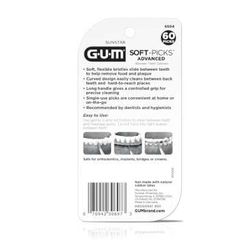 GUM Soft-Picks Advanced, Easy to Use Dental Picks for Teeth Cleaning and Gum Health, Disposable Interdental Brushes with Convenient Carry Case, Dentist Recommended Dental Picks, 60ct (3pk)