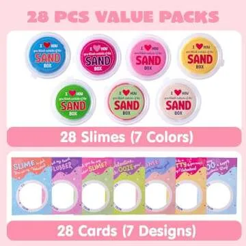 JOYIN 28 Pack Valentine’s Sand Slime with Cards Stress Relief Fidget Toy for Kids Party Favor, Cla...