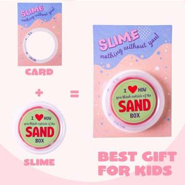 JOYIN 28 Pack Valentine’s Sand Slime with Cards Stress Relief Fidget Toy for Kids Party Favor, Classroom Exchange Prizes, Valentine’s Greeting Cards, Valentine Party Favors, Valentine Exchange Gifts