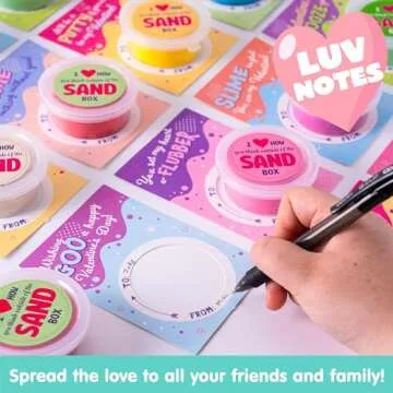 JOYIN 28 Pack Valentine’s Sand Slime with Cards Stress Relief Fidget Toy for Kids Party Favor, Classroom Exchange Prizes, Valentine’s Greeting Cards, Valentine Party Favors, Valentine Exchange Gifts