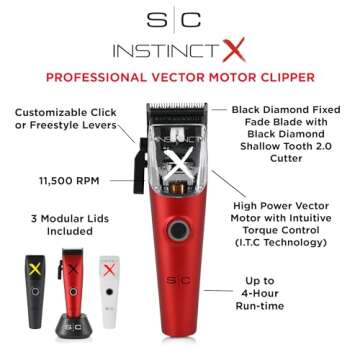 Stylecraft Instinct-X Cordless Hair Clipper Professional Vector Motor with Intuitive Torque Control, 3 Modular Lids