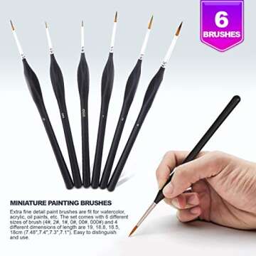 Small Paint Miniature 6pc Brushes Set for Detailing