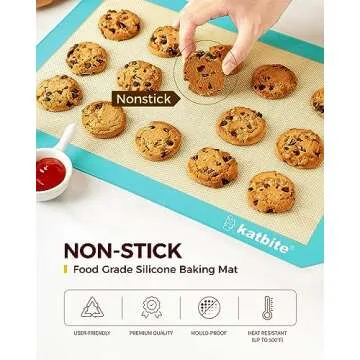 Katbite Silicone Baking Mat Colorful Collection - Set of 3: 2 Half Sheets Mats (11 5/8" x 16 1/2") + 1 Quarter Baking Sheet, Reusable & Nonstick Bakeware Mats for Cookies, Macarons, Bread (Dark Blue)