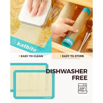 Katbite Silicone Baking Mat Colorful Collection - Set of 3: 2 Half Sheets Mats (11 5/8" x 16 1/2") + 1 Quarter Baking Sheet, Reusable & Nonstick Bakeware Mats for Cookies, Macarons, Bread (Dark Blue)
