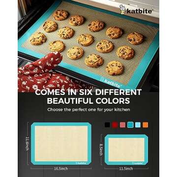 Katbite Silicone Baking Mat Colorful Collection - Set of 3: 2 Half Sheets Mats (11 5/8" x 16 1/2") + 1 Quarter Baking Sheet, Reusable & Nonstick Bakeware Mats for Cookies, Macarons, Bread (Dark Blue)