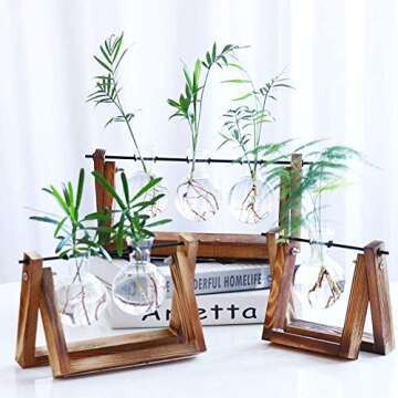 NERKT Hydroponic Plant Terrarium with Wooden Stand