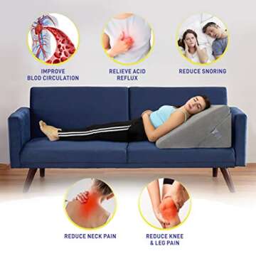 Bed Wedge Pillow - Memory Foam Top Adjustable 9&12 inch Folding Incline Cushion, for Legs and Back Support Pillow, Acid Reflux, Heartburn, Allergies, Snoring, Reading- Soft Washable Cover (Grey)